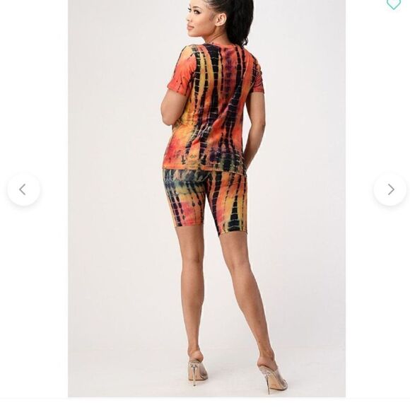 New! Trendy tie dye pattern Shorts and Shirt set Boho Yoga Zumba Jogging Biking - Picture 4 of 8